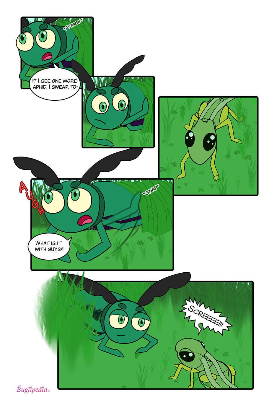 Chapter 2 page 10 beetle rips a piece of grass, out of frustration Andrew rips a piece of grass, and wonders why he ends up finding so many aphids